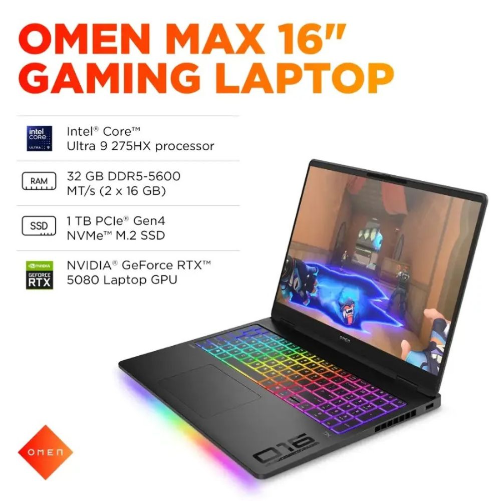 HP Omen 16-ah0033dx Gaming Laptop, Intel Core Ultra 9 275HX, 32GB RAM, 1TB SSD, NVIDIA RTX 5080, 16" 240Hz, Win 11