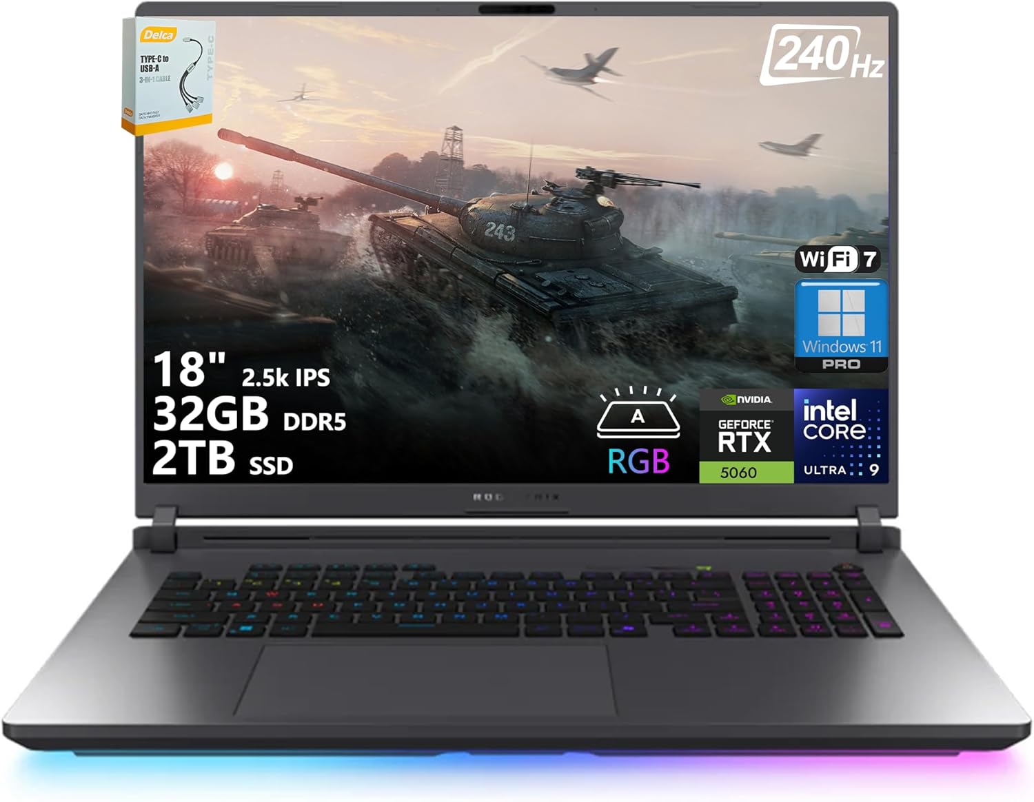 Asus ROG Strix G815LM-IS96 GAMING LAPTOP, Intel® Core™ Ultra 9 275HX, 32GB RAM Memory, 1TB SSD, NVIDIA® GeForce RTX™ 5060 8GB vRAM, 18" 2.5K 250Hz screen, Win 11