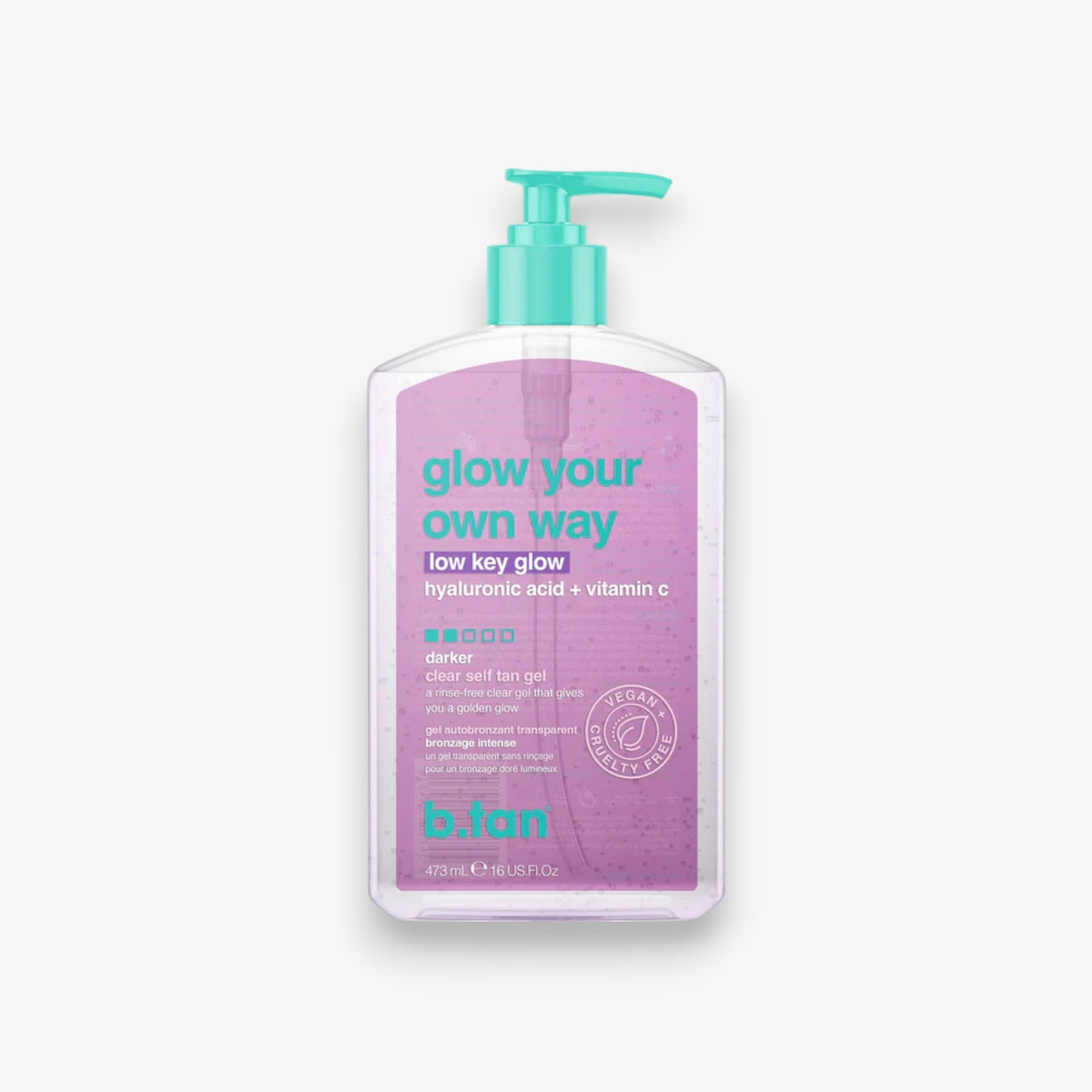 B.tan Glow Your Own Way ow key glow darker Clear Self Tan Gel 16 Oz / 473 mL