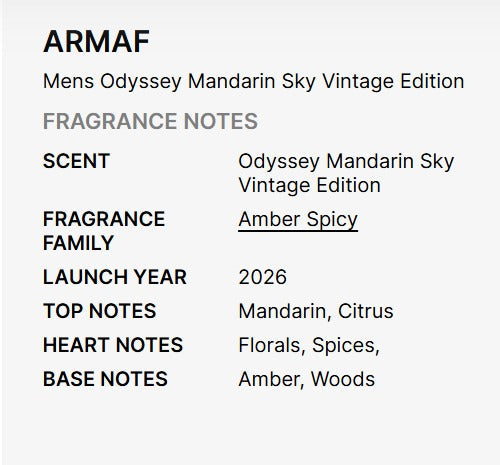 Odyssey Mandarin Sky Vintage Edition by Armaf (EDP) Men 3.4 fl oz / 100 ml