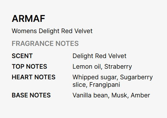 Armaf Ladies Delight Red Velvet Eau de Parfum for Women - 2.37 FL OZ / 70 ML