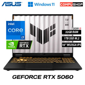 Asus TUF FX608JMR-F16.I75060 GAMING LAPTOP,  Intel Core i7-14650HX, 32GB RAM Memory, 1TB SSD, NVIDIA GeForce RTX 5060 8GB vRAM, 16" FHD+ Screen, Win 11
