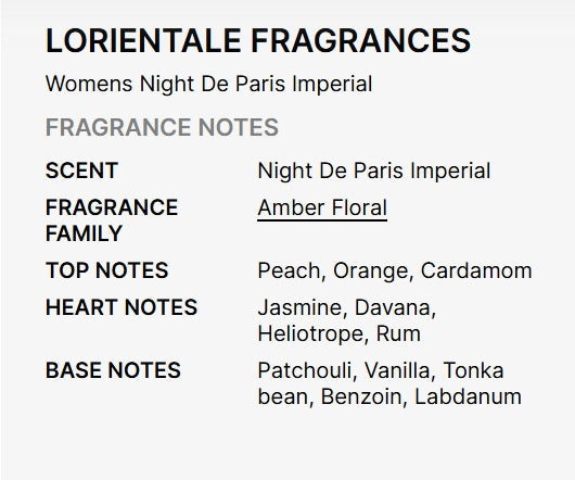Night De Paris Imperial by L'orientale Fragrances (EDP) for Women  3.4 fl oz / 100 ml