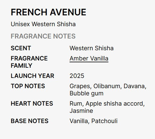 French Avenue Western Shisha Eau de Parfum - 3.4 FL OZ / 100 ML