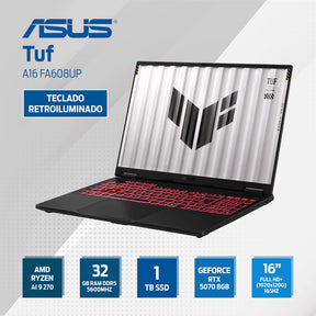 Asus TUF FA608UP-A16.R95070 GAMING LAPTOP,  AMD Ryzen AI 9 270, 32GB RAM Memory, 1TB SSD, NVIDIA GeForce RTX 5070 8GB vRAM,  16" (1920 x 1200) Full FHD+ 165Hz Screen, Windows 11